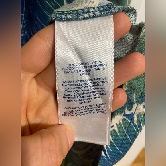 Chaps Leafy Tropical Maxi Short Sleeve Cotton Green & Blue Dress Size Small - Picture 8 of 8